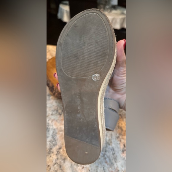 Lucky Brand Joodith grey/tan platform leather espadrille wedge sandal. Rope - Picture 9 of 10